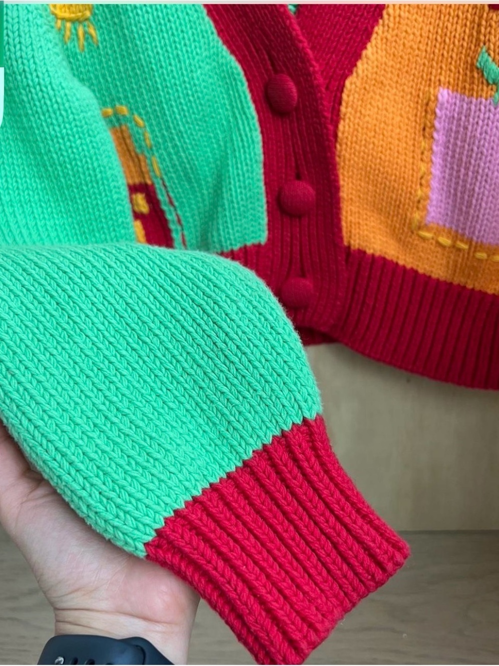 ZARA Colorblock Knit Cardigan in Green, Orange, Red, Pink and Yellow - Picture 5 of 8